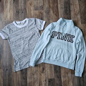 Pink Victoria’s Secret Turtle Neck Zip Up Sweater & T- Shirt Lot, Size Small